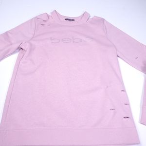 Bebe Sport Distressed CrewNeck Sweatshirt